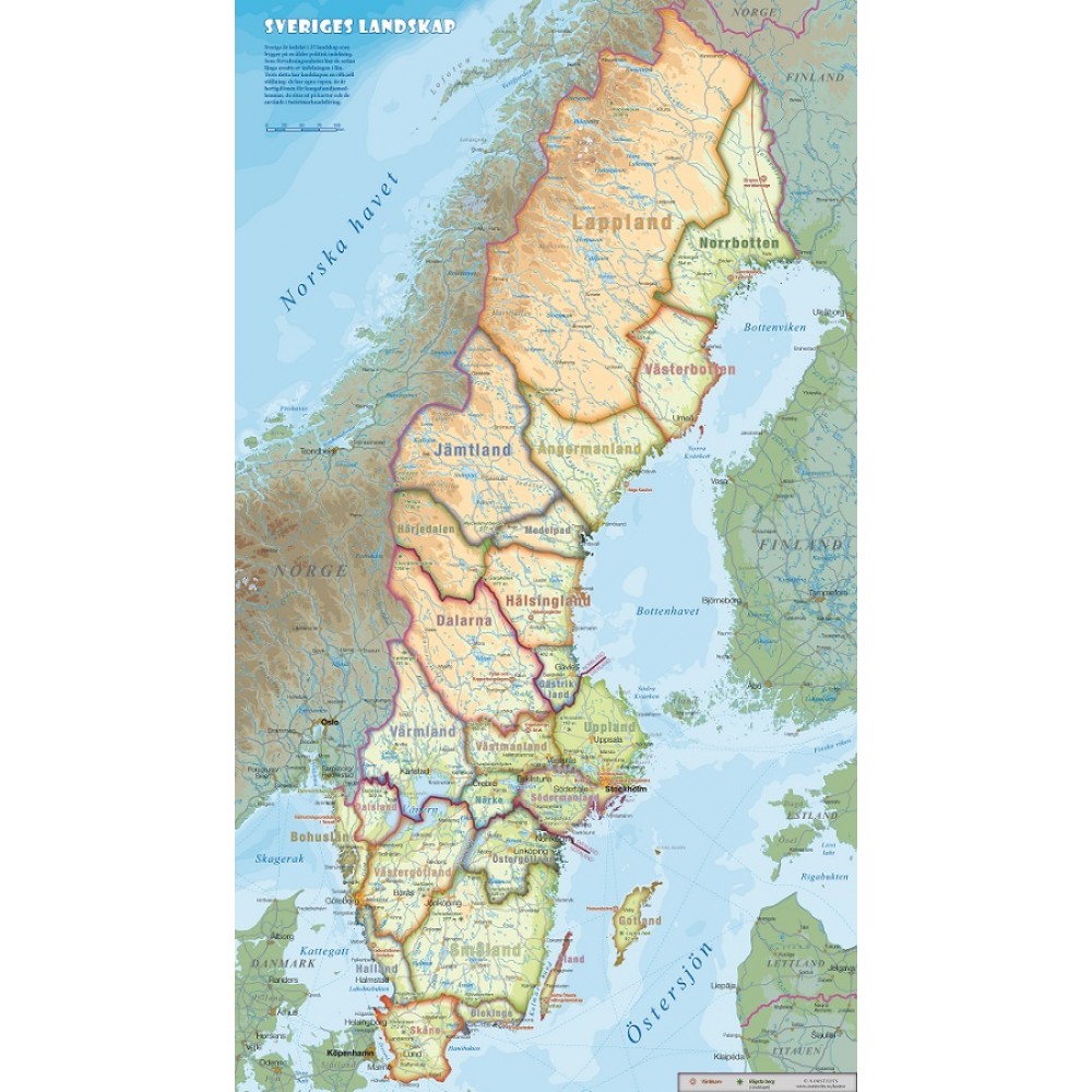 Köp Sveriges Landskap 40x70cm med snabb leverans - Kartbutiken.se